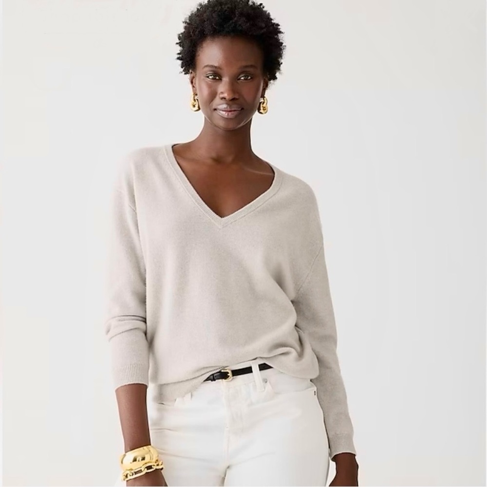 J.Crew Cashmere relaxed v-neck sweater, Heather Fog